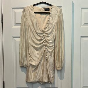 Kittenish Cream Long Sleeve Ruched Dress